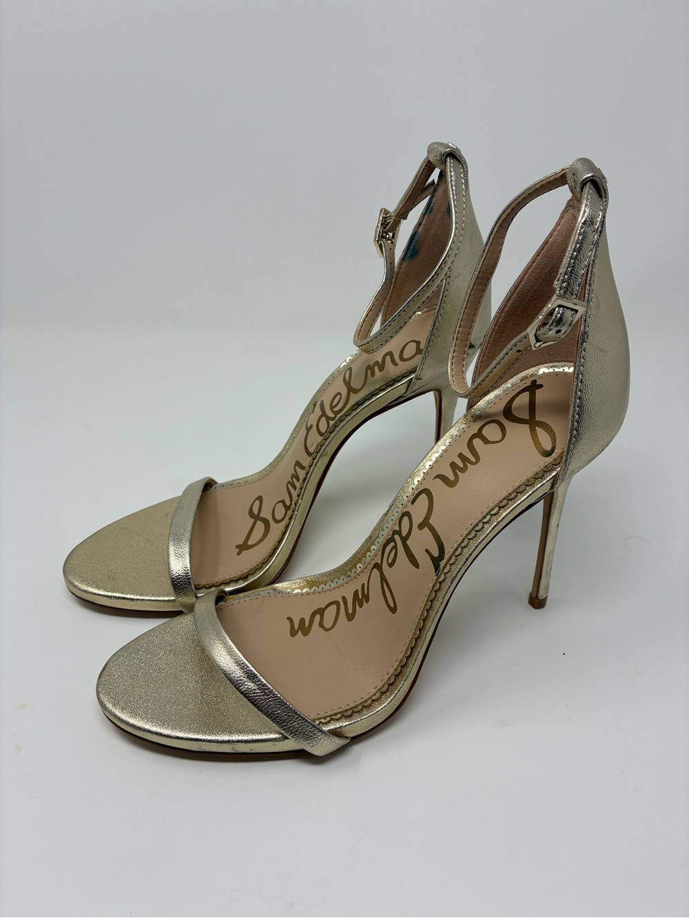 Sam Edelman Gold Leather Ankle-Strap Stiletto Sandals 9M